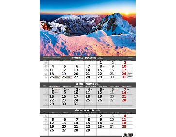 Nástěnný kalendář 2024 Tříměsíční kalendář Hory