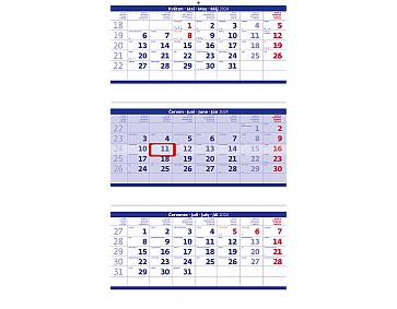Nástěnný kalendář 2024 Tříměsíční skládaný kalendář modrý