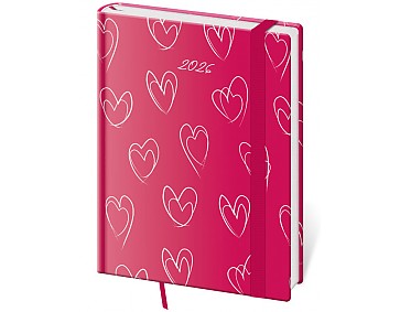 Týdenní diář B6 Vario Hearts s gumičkou