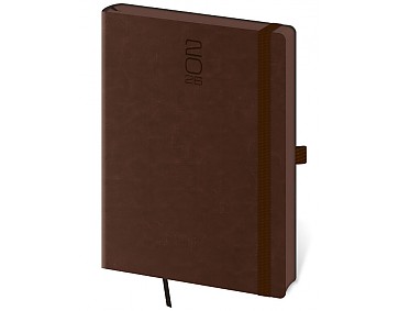 Týdenní diář A5 Memory tmavě hnědý s gumičkou