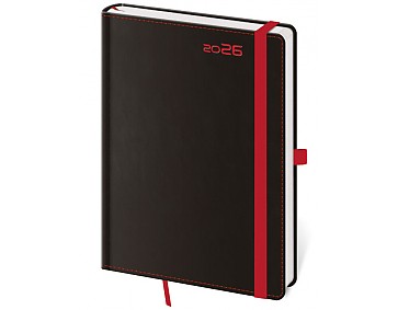 Týdenní diář B6 Black Red s poutkem