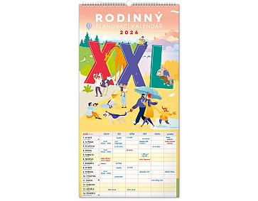 Nástěnný kalendář Rodinný plánovací XXL 2026, 33 x 64 cm