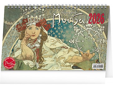 Stolní kalendář Alfons Mucha 2026, 23,1 x 14,5 cm