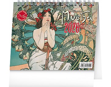 Stolní kalendář Alfons Mucha 2026, 16,5 x 13 cm