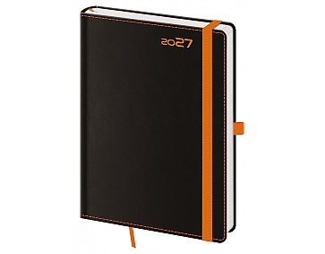 Týdenní diář 2027 Helma A5 Black Orange s poutkem