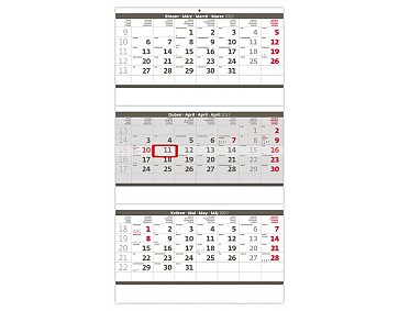 Nástěnný kalendář 2023 Tříměsíční skládaný kalendář šedý